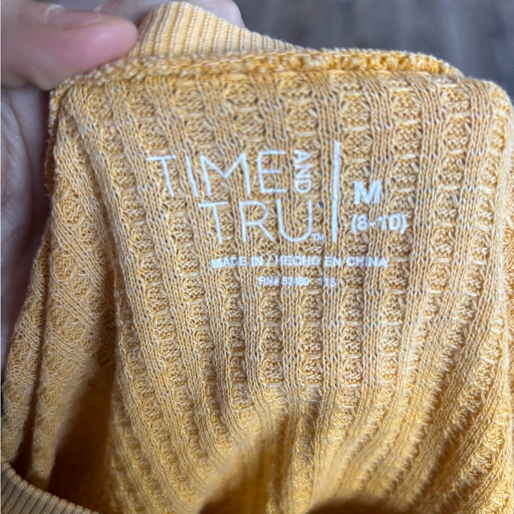 Time and Tru Mustard Yellow Waffle Knit Pullover - Picture 4 of 4